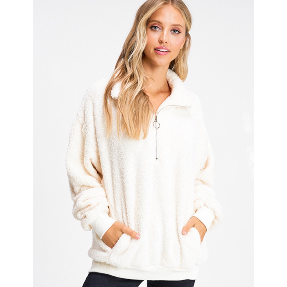 🆕WHITE IVORY FLEECE PULLOVER SWEATER / SWEATSHIRT